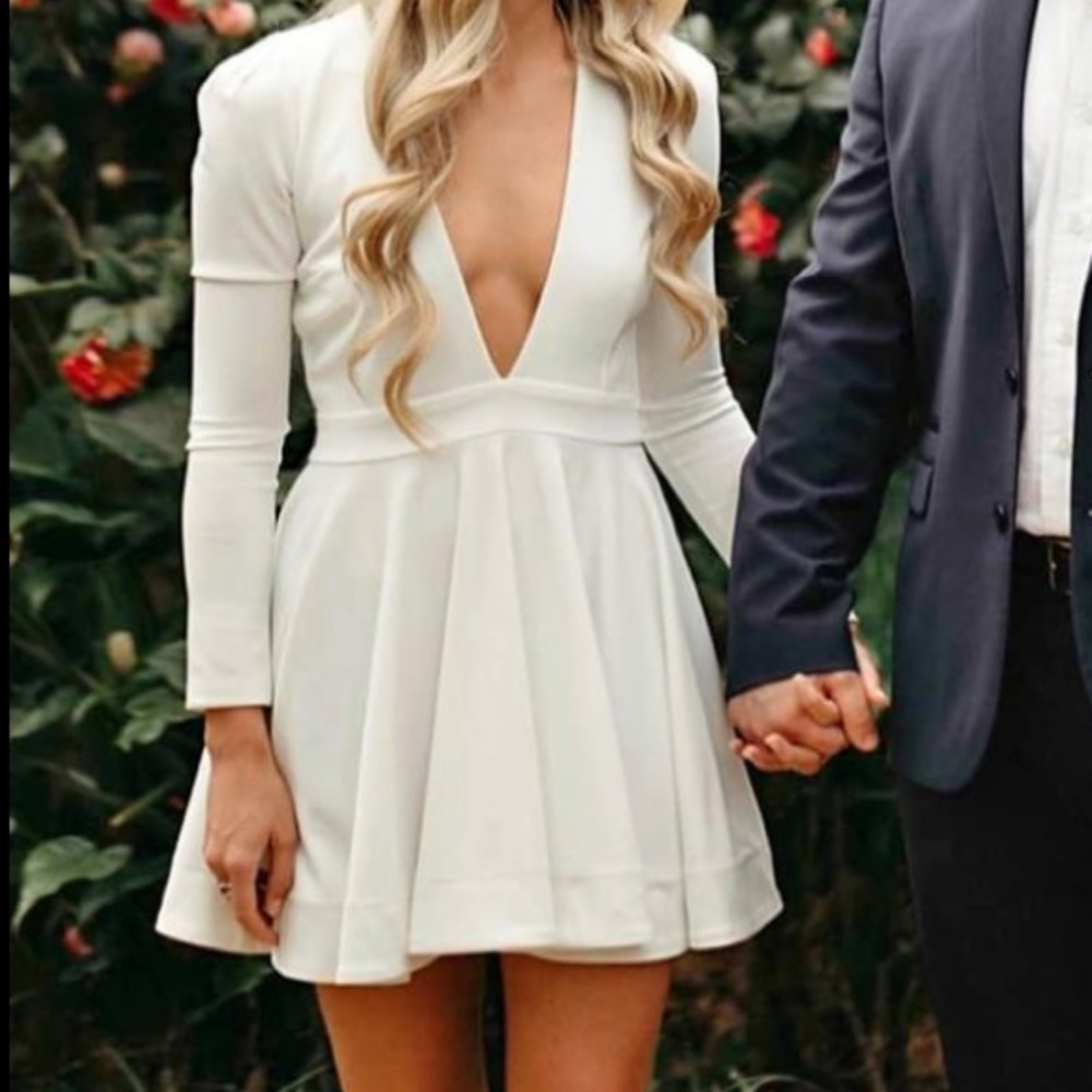 White Plunging Neckline Cocktail Dress